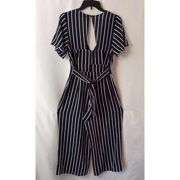 Crystal Sky Jumpsuit Black White Striped Size 9 Open Back Tie Cropped - Picture 6 of 8